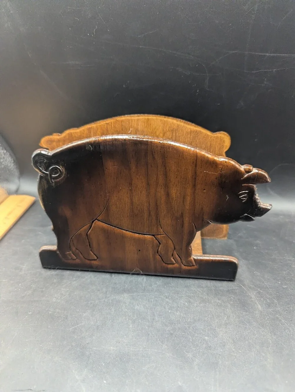 Wooden Pig Napkin Holder - Dark Brown